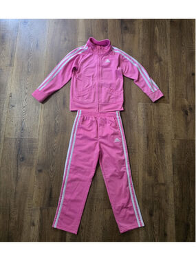 Girls Adidas Pink & White Tracksuit Matching Set Size 5